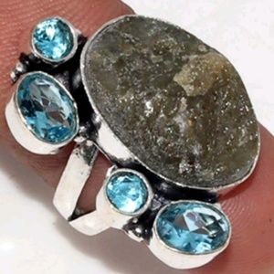 New Rough Labradorite and Blue Topaz Silver Ring.